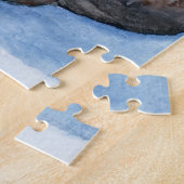 緑の目、灰色、白、茶色の猫の水色 ジグソーパズル (側面)