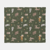 緑の眠そうな小さな森のクリッター フリースブランケット (正面(横))