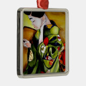 緑の着物を着たかわいい芸者 原画 メタルオーナメント (右)