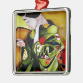 緑の着物を着たかわいい芸者 原画 メタルオーナメント (左)