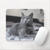 緑の瞳のマウスのマットを持つ灰色猫 マウスパッド (マウス)