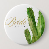 緑の砂漠サボテンの葉の水色の花嫁の分隊 缶バッジ (正面)