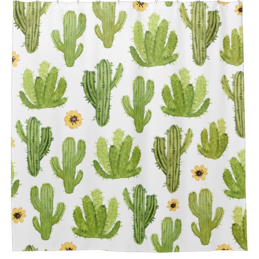 緑の砂漠サボテン:水の色シームレス シャワーカーテン (正面)