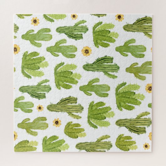 緑の砂漠サボテン:水の色シームレス ジグソーパズル (横)