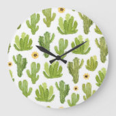 緑の砂漠サボテン:水の色シームレス ラージ壁時計 (正面)
