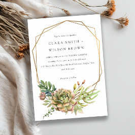 緑の砂漠多肉質のサボテンの葉のフレーム結婚ズ 招待状