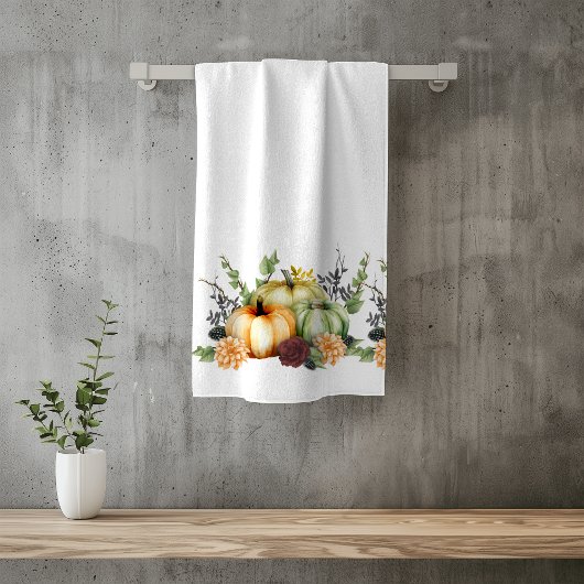 緑の秋のカボチャの水彩感謝風呂 バスタオルセット