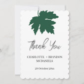 緑の秋の楓の葉のウェディングサンクス サンキューカード (正面)