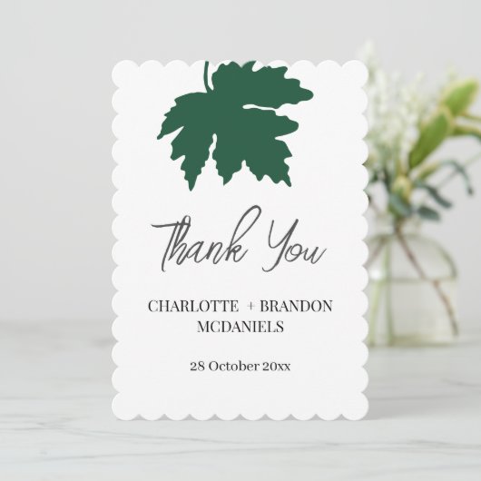 緑の秋の楓の葉のウェディングサンクス サンキューカード (スタンド正面)