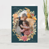 緑の秋の花模様感謝記念撮影 カード (正面)