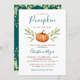 緑の秋カボチャ秋のベビーシャワー 招待状