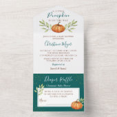 緑の秋カボチャ赤ちゃんシャワー&おむつラッフル オールインワン招待状 (内側)