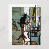 緑の窓に黒猫、グラシアス、テキストを変更する ポストカード (正面/裏面)