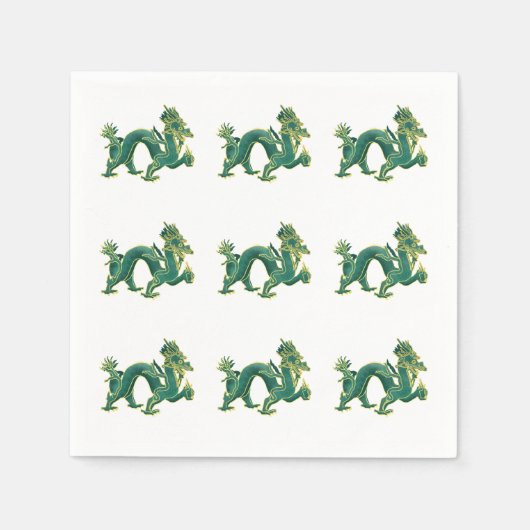 緑の竜の金ゴールド スタンダードカクテルナプキン (正面)