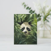 緑の竹の後ろに隠れてかわいいパンダの離れ熊 ポストカード (スタンド正面)