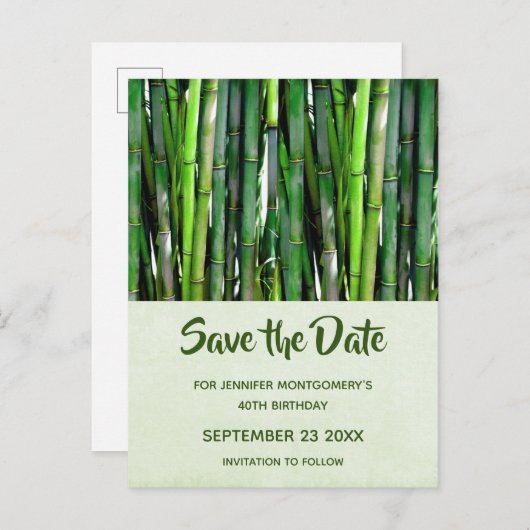緑の竹の茎の自然写真 – 日付を保存 インビテーションポストカード (正面/裏面)