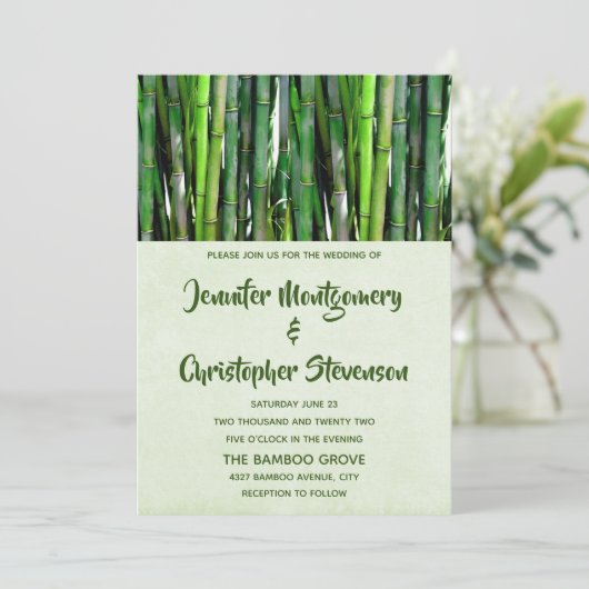 緑の竹茎自然結婚撮影 招待状 (スタンド正面)