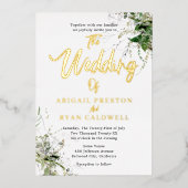 緑の筆の書結婚道 箔招待状 (正面)