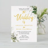 緑の筆の書結婚道 箔招待状 (立ち正面)