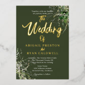 緑の筆の書結婚道 箔招待状 (正面)