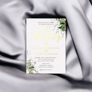 緑の筆の書結婚道 箔招待状