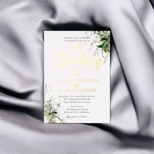 緑の筆の書結婚道 箔招待状