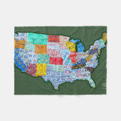 緑の米国のナンバープレートの地図 フリースブランケット (正面(横))