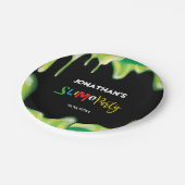 緑の粘着物の男の子の誕生会 ペーパープレート (アングル)