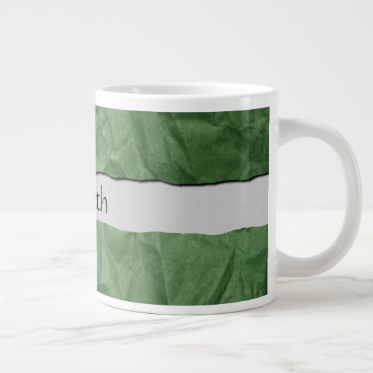 緑の紙、くしゃくしゃになった紙、あなたの名前 ジャンボコーヒーマグカップ (右)