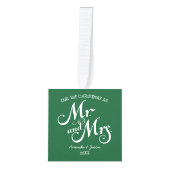 緑の素朴な台本の最初の洗礼mr&mrsカップル キューブオーナメント (正面)