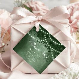 緑の素朴な木のキャノピーライトウッドランドウェディング フェイバータグ