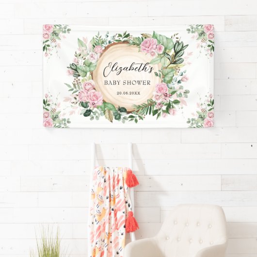 緑の素朴ほこりっぽいピンクのフローラ赤ちゃんシャワー 横断幕 (インサイチュ)