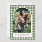 緑の素朴ギンガムアーチ写真クリスマモダンス シーズンカード (正面)