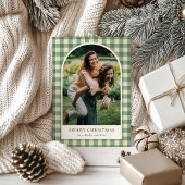 緑の素朴ギンガムアーチ写真クリスマモダンス シーズンカード