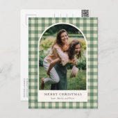 緑の素朴ギンガムアーチ写真クリスマモダンス シーズンポストカード (正面/裏面)