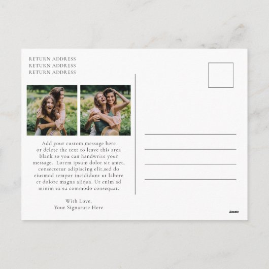 緑の素朴ギンガムアーチ写真クリスマモダンス シーズンポストカード (裏面)