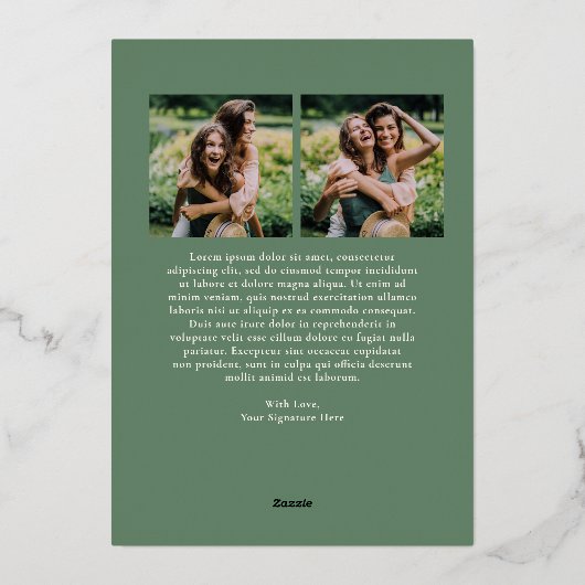 緑の素朴ギンガムアーチ写真クリスマモダンス 箔シーズンカード (裏面)