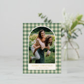 緑の素朴ギンガムアーチ写真クリスマモダンス 箔シーズンポストカード (立ち正面)