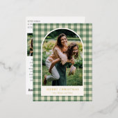 緑の素朴ギンガムアーチ写真クリスマモダンス 箔シーズンポストカード (正面/裏面)