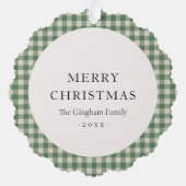 緑の素朴ギンガム写真のクリモダンスマス オーナメントカード (裏面)