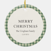 緑の素朴ギンガム写真のクリモダンスマス セラミックオーナメント (裏面)