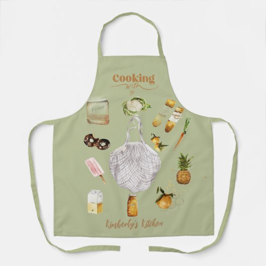 緑の素朴クリスマスギフトスーパーの水色 エプロン (正面)