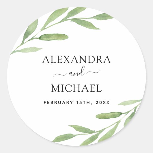 緑の素朴シンプルエレガント水の色結婚の ラウンドシール (正面)