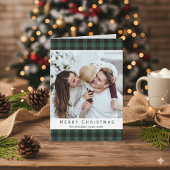 緑の素朴バッファローのプレイドメリークリスマスフォト シーズンカード