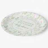 緑の素朴ピンクの小さな野花の赤ちゃんシャワー ペーパープレート (アングル)