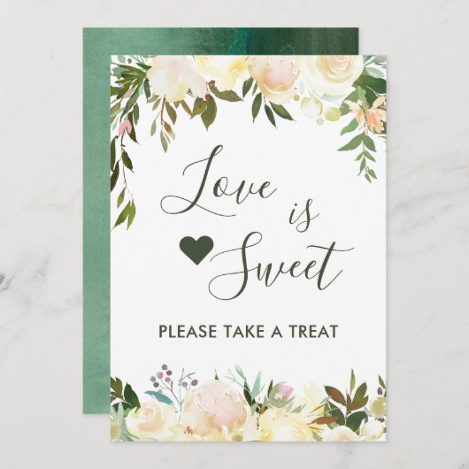 緑の素朴フローララブイズ甘いデザートバー 招待状 (正面/裏面)