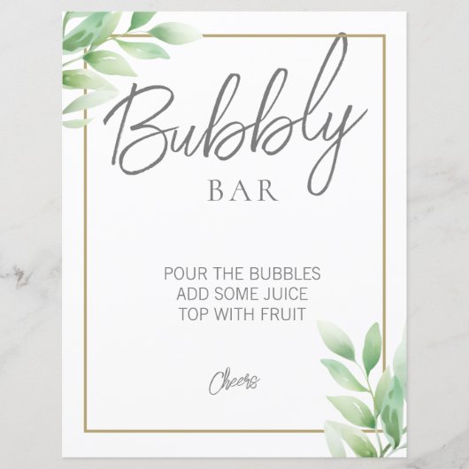 緑の素朴ブライダルシャワー気泡バー標識 (正面)