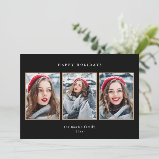 緑の素朴プライドフェイク金ゴールド3枚の写真クリスマス シーズンカード (スタンド正面)