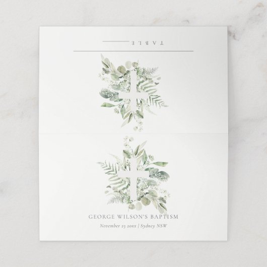 緑の素朴ユーカリのシダの葉はバプテスマ プレイスカード (外部開封)