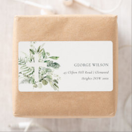 緑の素朴ユーカリのシダの葉クロスアドレス ラベル